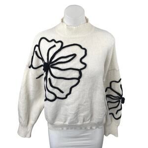 Shein White Floral Embroidered Turtleneck Long Sleeve Sweatshirt Sweater Top 4
